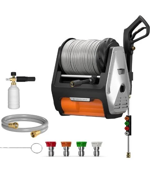 Giraffe Tools Grandfalls Pressure Washer PRO wall mounted in garage