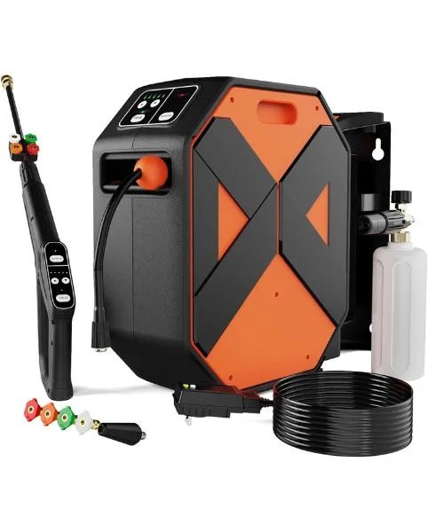 DGIVOVO Wall Mounted Pressure Washer in bright orange casing