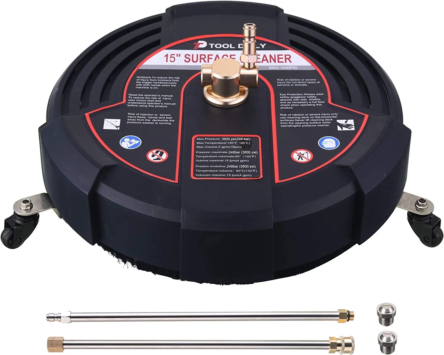 Tool Daily 15 Inch Pressure Washer Surface Cleaner with 3 Wheels