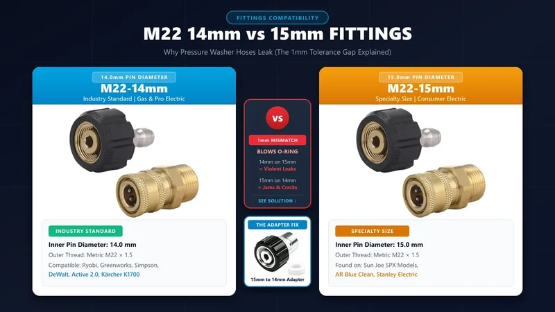 M22 14mm vs 15mm pressure washer fittings comparison