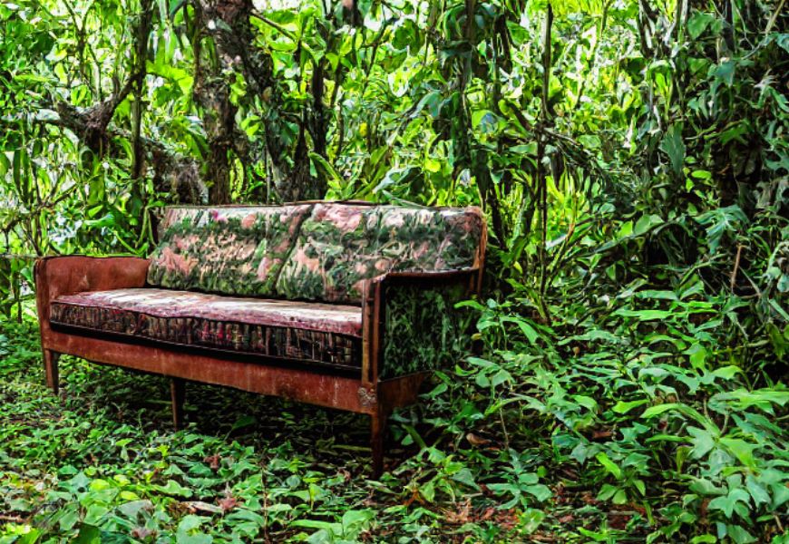 old couch in a jungle