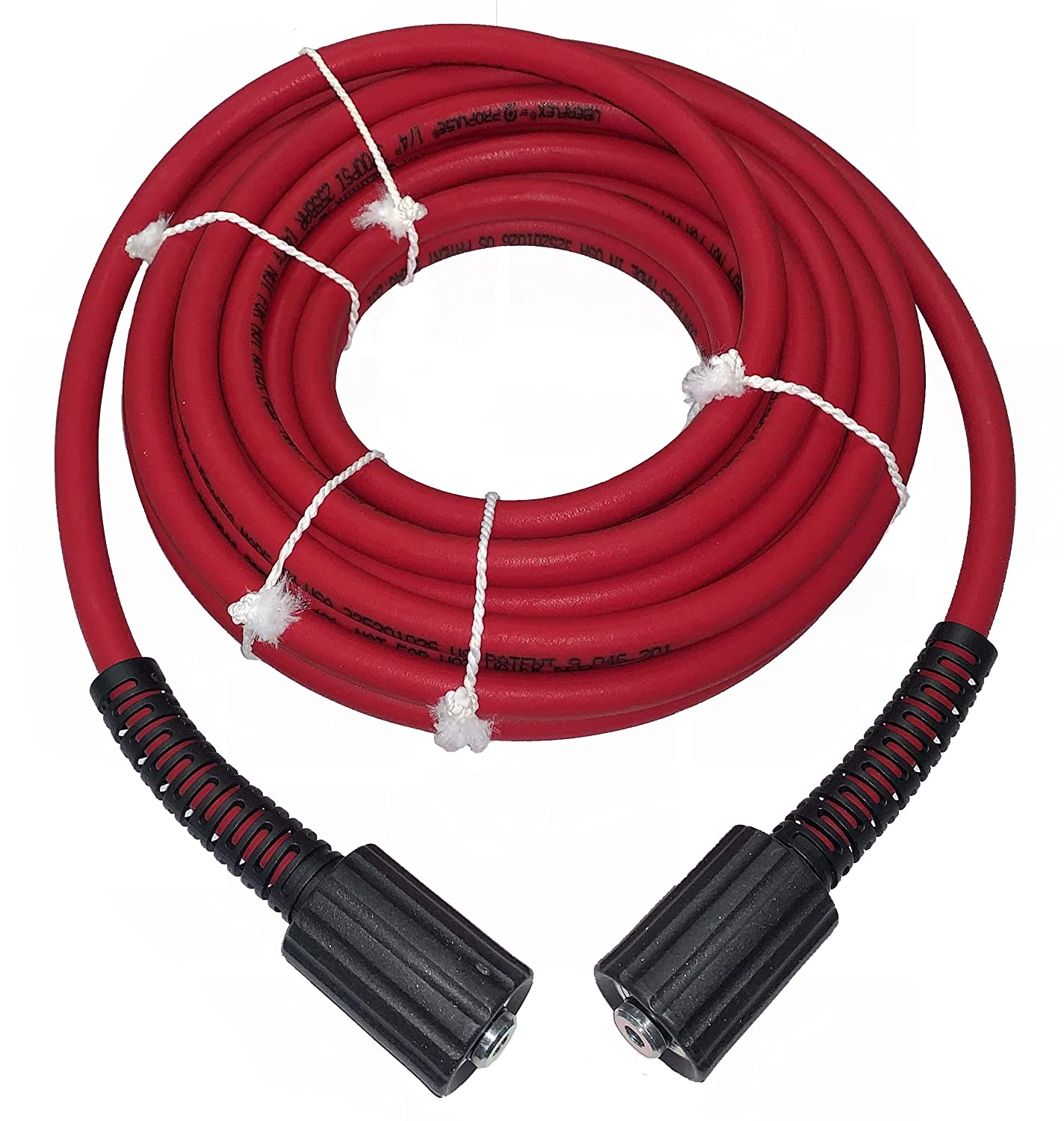 Red UBERFLEX Kink Resistant Pressure Washer Hose 1/4" x 30' 3,700 PSI with (2) 22MM
