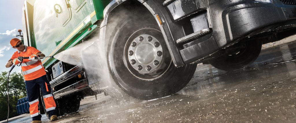 pressure washing a truck